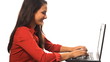 Pretty young business woman on computer