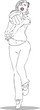 black and white image of a full-length girl hits a ball