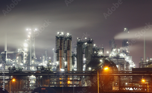 Photo: Petrochemical plant in night Petrochemical plant in night