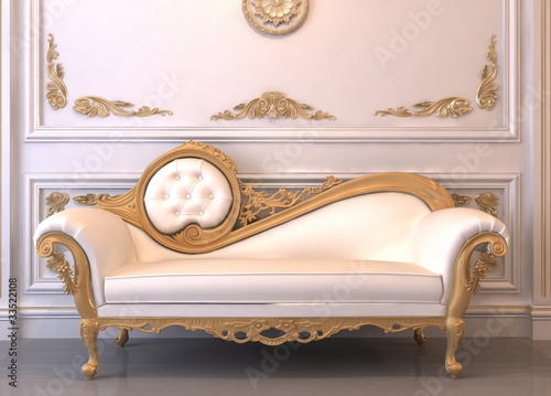 Illustration: Luxurious leather sofa with frame in royal interior Luxurious leather sofa with frame in royal interior