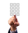 business man hand with transparent telephone buttons business man hand with transparent telephone buttons