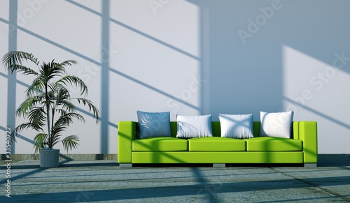 Illustration: Wohndesign - grünes Sofa mit Pflanze Wohndesign - grünes Sofa mit Pflanze