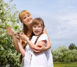 girl with mother in spring park