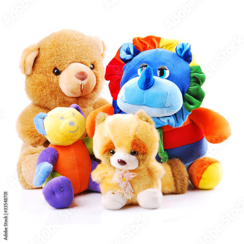 Photo: Plush toy animals isolated on a white background Plush toy animals isolated on a white background