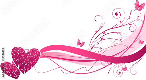 Vector: Floral wave with hearts Floral wave with hearts