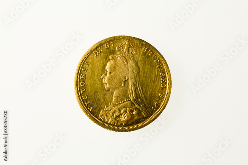 Photo: Gold sovereign of Queen Victoria, obverse Gold sovereign of Queen Victoria, obverse