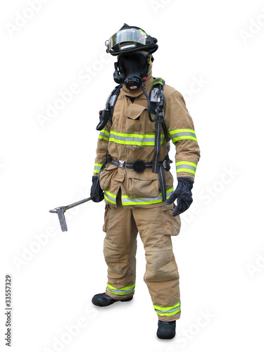 Photo: Modern firefighter isolated on a white background Modern firefighter isolated on a white background
