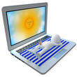 Man sunbathing on top of a huge laptop