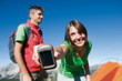 Hiker use a GPS device