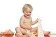 little boy with toilet paper