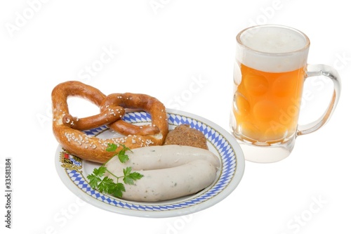 Photo: Mass Bier mit Weißwurst und Breze Mass Bier mit Weißwurst und Breze