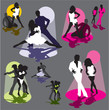 set vector silhouettes of dancing couples