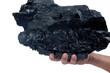 male hand holding a big lump of coal