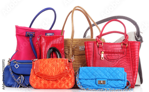 Foto: Many color women bags on white Many color women bags on white