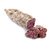 sliced salami on white sliced salami on white