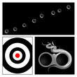 Vector target, smoked gun and shooting holes in the frames