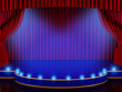 Empty stage with lights and red curtain