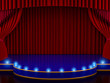 Empty stage with lights and red curtain