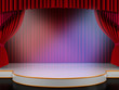 Empty stage with red curtain and spotlights