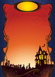 Halloween background with haunted house and graveyard