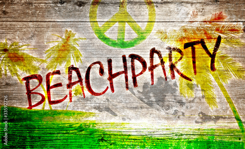 Illustration: Beachparty Grafitti auf altem Holzbrett Beachparty Grafitti auf altem Holzbrett