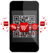 Smartphone QR Code 5 Red Shopping Icons