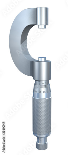 Illustration: 3D render of a micrometer on white background 3D render of a micrometer on white background