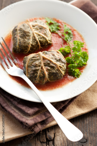 Photo: Dolmades with rhubarb leaves, meat and rice Dolmades with rhubarb leaves, meat and rice