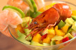 Fresh cooked shrimp on avocado/mango salad Fresh cooked shrimp on avocado/mango salad