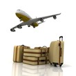 airliner and suitcases on white background airliner and suitcases on white background