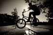 boy jumping over bench  on bmx