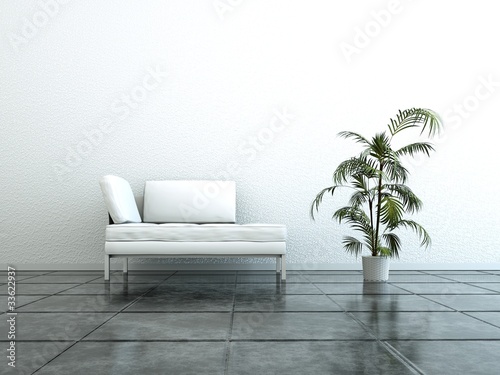 Illustration: Wohndesign - weisses Sofa mit Pflanze Wohndesign - weisses Sofa mit Pflanze