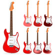 set of red electric guitars isolated on white background