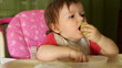 little baby eat boiled potatoes