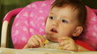 little baby eat boiled potatoes