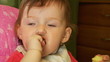 little baby eat boiled potatoes