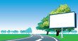 Road billboard and roadside trees