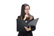 Photo: Young Business Women holding file standing on white background Young Business Women holding file standing on white background