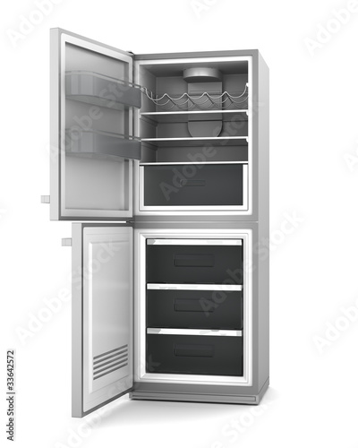 Illustration: modern refrigerator with open doors isolated on white background modern refrigerator with open doors isolated on white background
