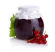 Red currant jam isolated on white