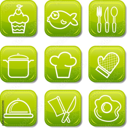 Illustration: Food icon buttons glossy set Food icon buttons glossy set