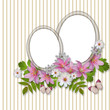 Abstract striped background with frame and beautiful bouquet