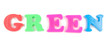 green written in child's fridge magnets on white