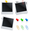 Set of instant photos, color pins and clips.
