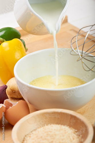 Photo: raw ingredients to make an omelet raw ingredients to make an omelet