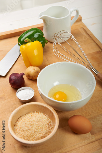Photo: raw ingredients to make an omelet raw ingredients to make an omelet