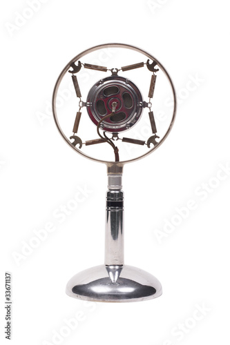 Photo: metal microphone on white background metal microphone on white background
