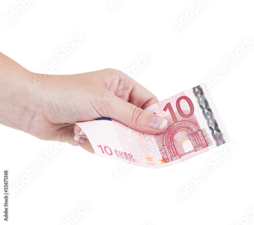 Photo: The female hand holds euro The female hand holds euro