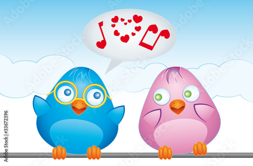 Vector: blue bird sings "i love you" to birdfriend blue bird sings "i love you" to birdfriend