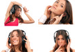 Collage Pretty young DJ woman listening music